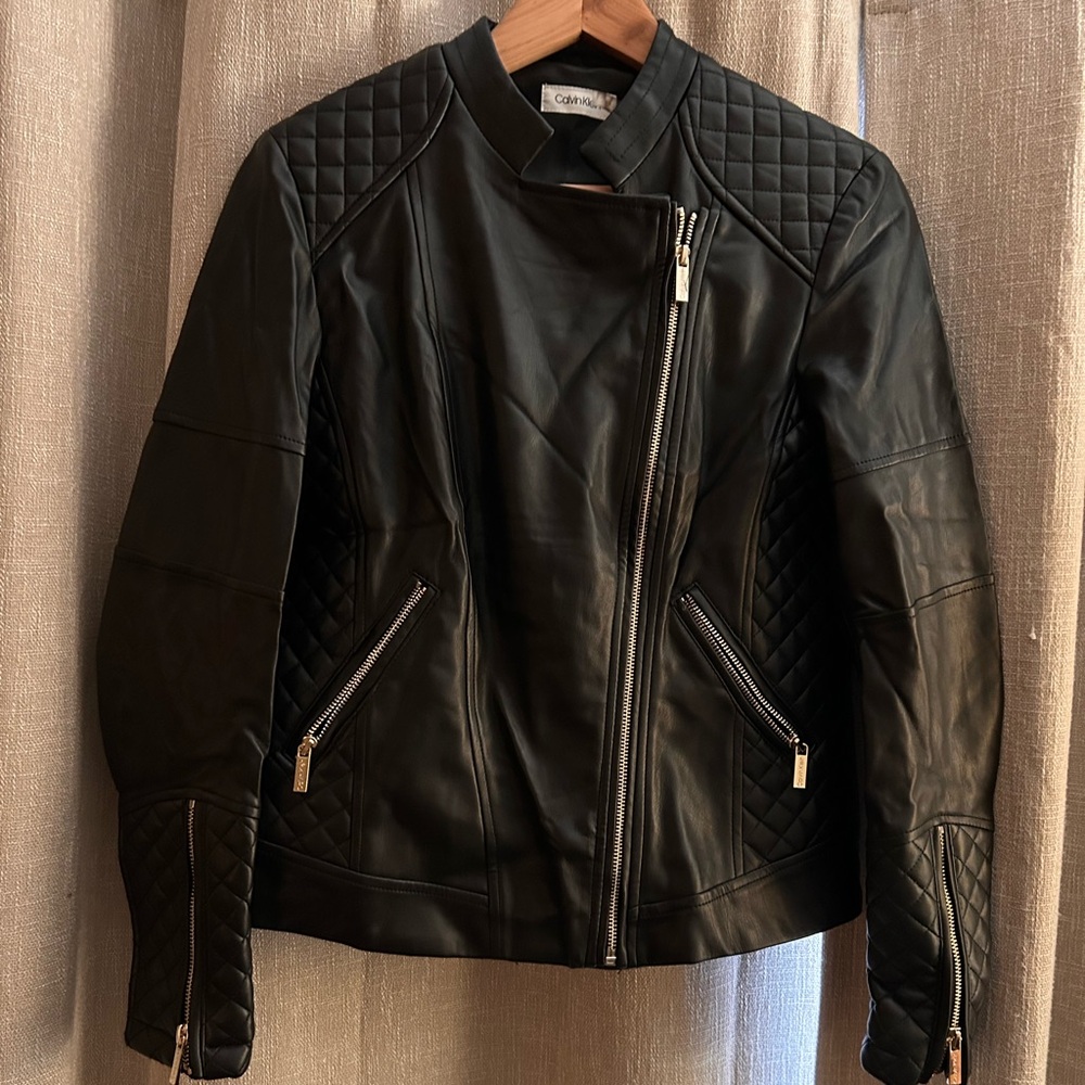 Calvin Klein Black Leather Jacket with Quilted Design